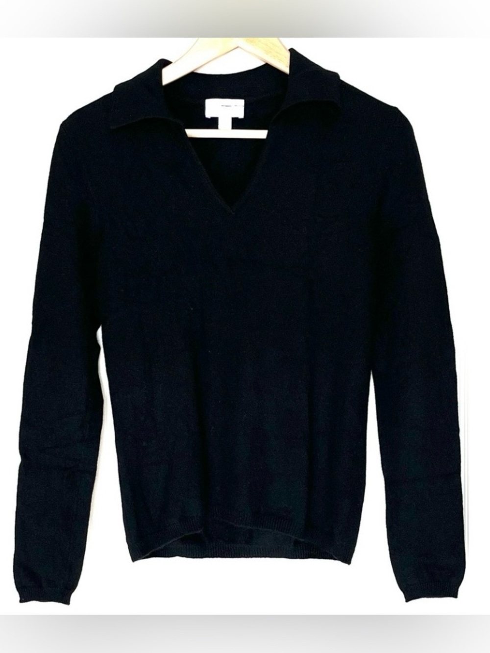 Charter Club Black 100% Cashmere Collared V-Neck Size S Pullover Knit Soft Cozy - Picture 2 of 9